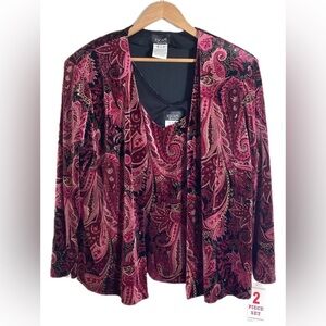 Xscape Joanna Chen 2pc Velvet Tank Cardigan Evening Set Size 3X Sparkle Vintage